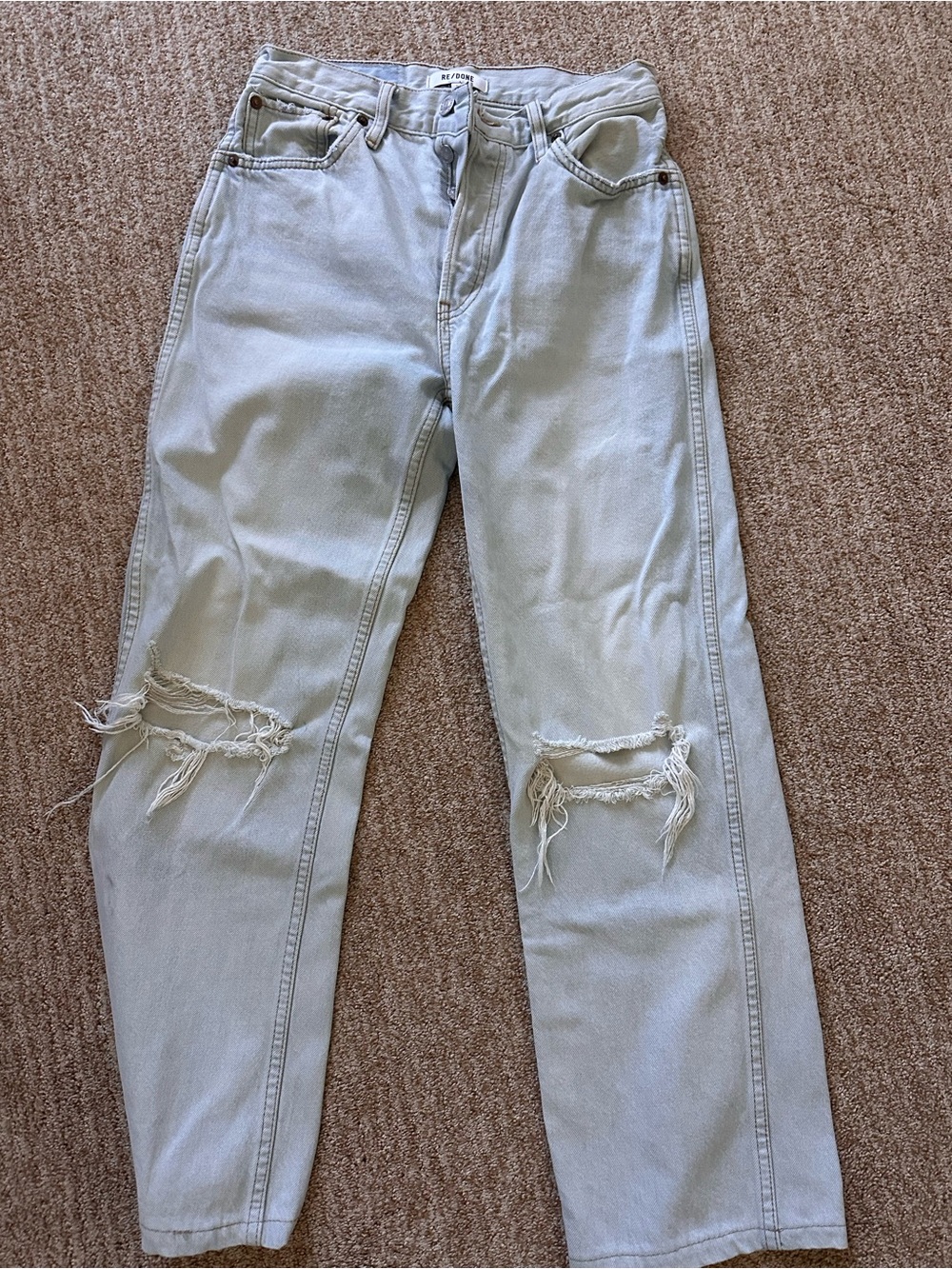 Re/Done Light Blue Distressed Women's Relaxed Jeans
